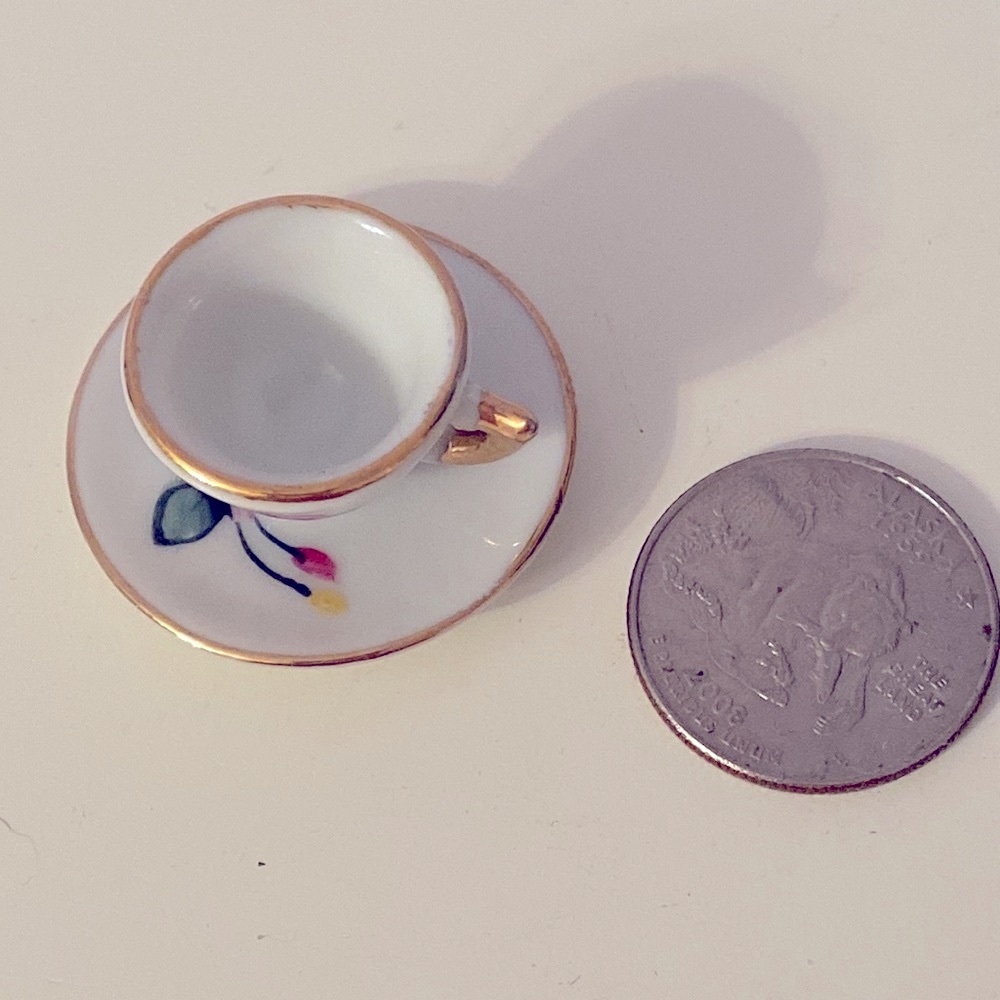 JULY Vintage Birth month Miniature tea cup and saucer with stand - Picture 4 of 11